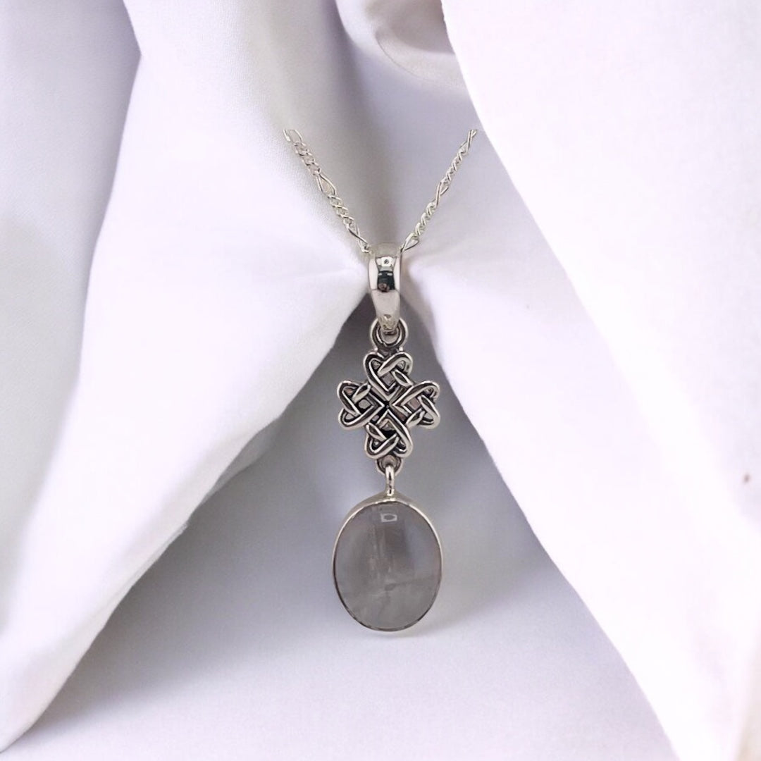 Sterling Silver, Celtic Moonstone, Pendant, Necklace - Ethereal Love