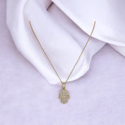 Gold-Plated, Sterling Silver, Zircon, Hamsa, Pendant, Necklace - Golden Hand