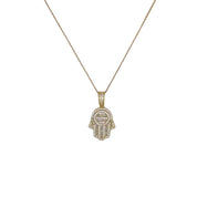 Gold-Plated, Sterling Silver, Zircon, Hamsa, Pendant, Necklace - Golden Hand