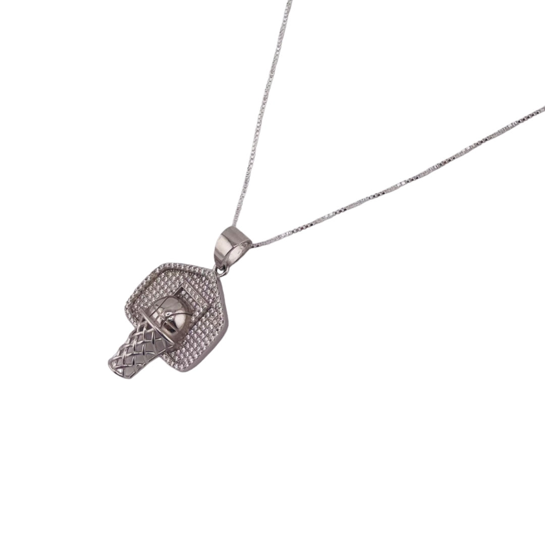 Sterling Silver, Basketball Necklace, Zircon Pendant,  Sports Jewelry, Gift, Sports Pendant