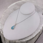 Sterling Silver, Larimar Gemstone, Tear Drop, Pendant, Necklace - Larimar Waves