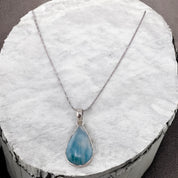 Sterling Silver, Larimar Gemstone, Tear Drop, Pendant, Necklace - Larimar Waves