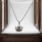 Sterling Silver, Natural Gemstone, Lotus Flower, Iridescent Stone, Pendant, Necklace