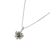 Sterling Silver, Natural Gemstone, Lotus Flower, Iridescent Stone, Pendant, Necklace