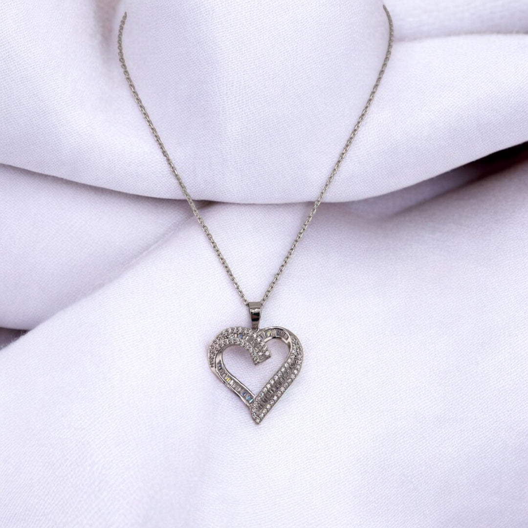 Sterling Silver, Zircon, Heart, Pendant, Necklace, Trendy Necklace, Heart Jewelry Gift