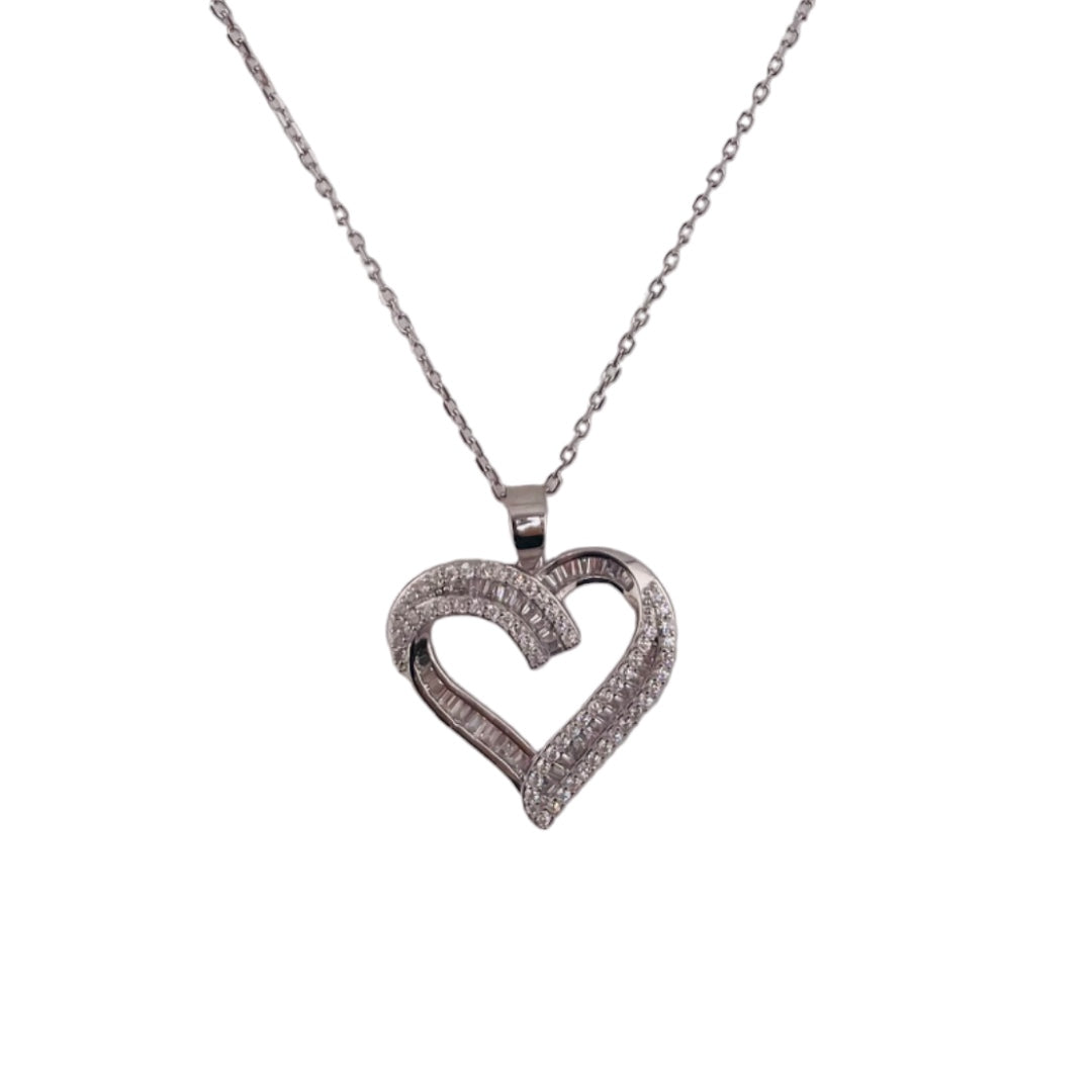 Sterling Silver, Zircon, Heart, Pendant, Necklace, Trendy Necklace, Heart Jewelry Gift