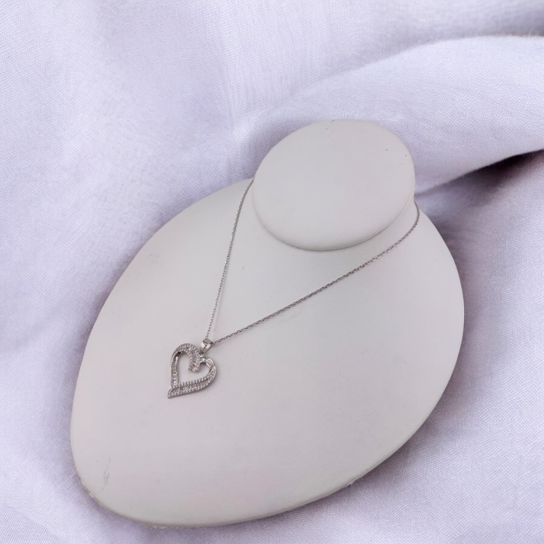 Sterling Silver, Zircon, Heart, Pendant, Necklace, Trendy Necklace, Heart Jewelry Gift