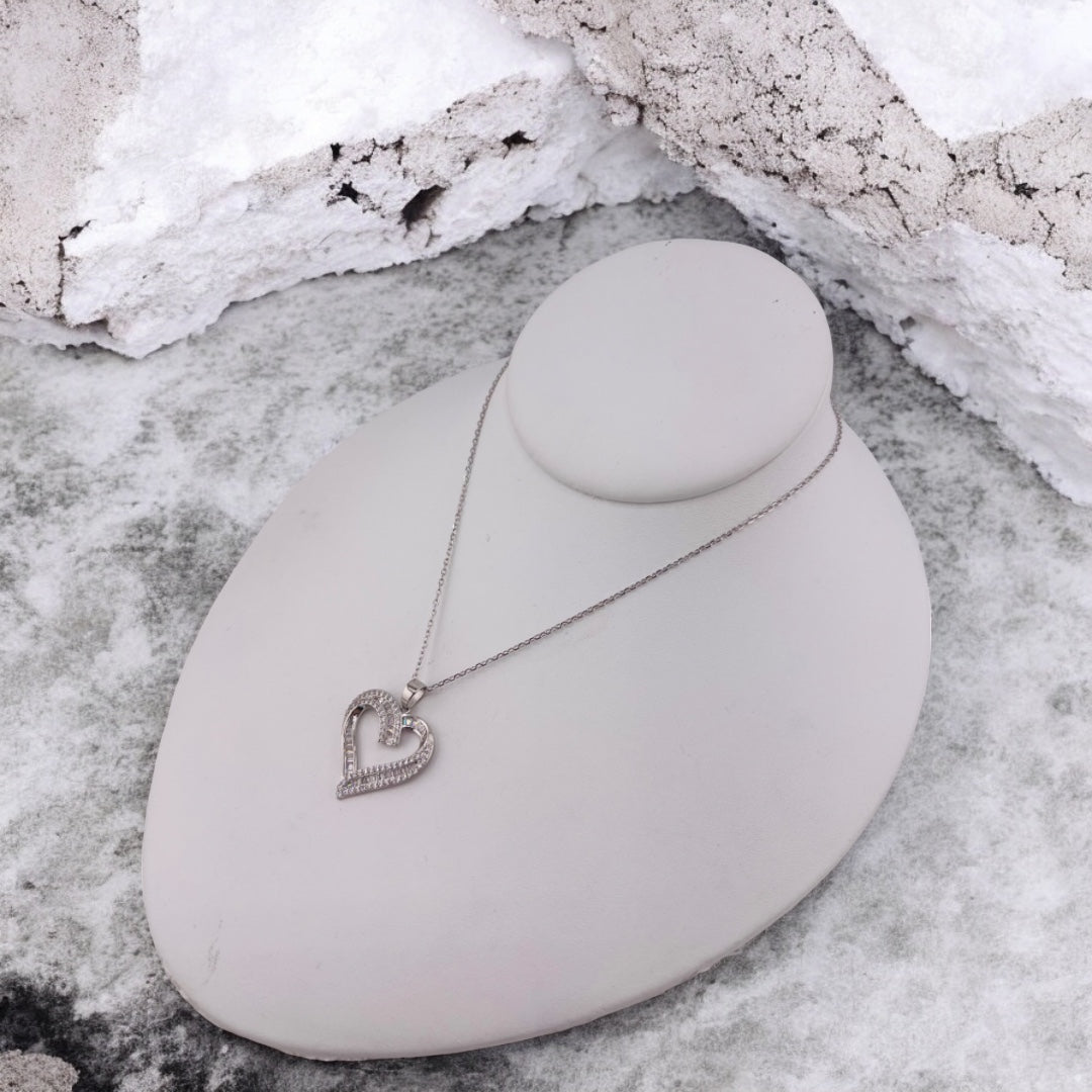 Sterling Silver, Zircon, Heart, Pendant, Necklace, Trendy Necklace, Heart Jewelry Gift