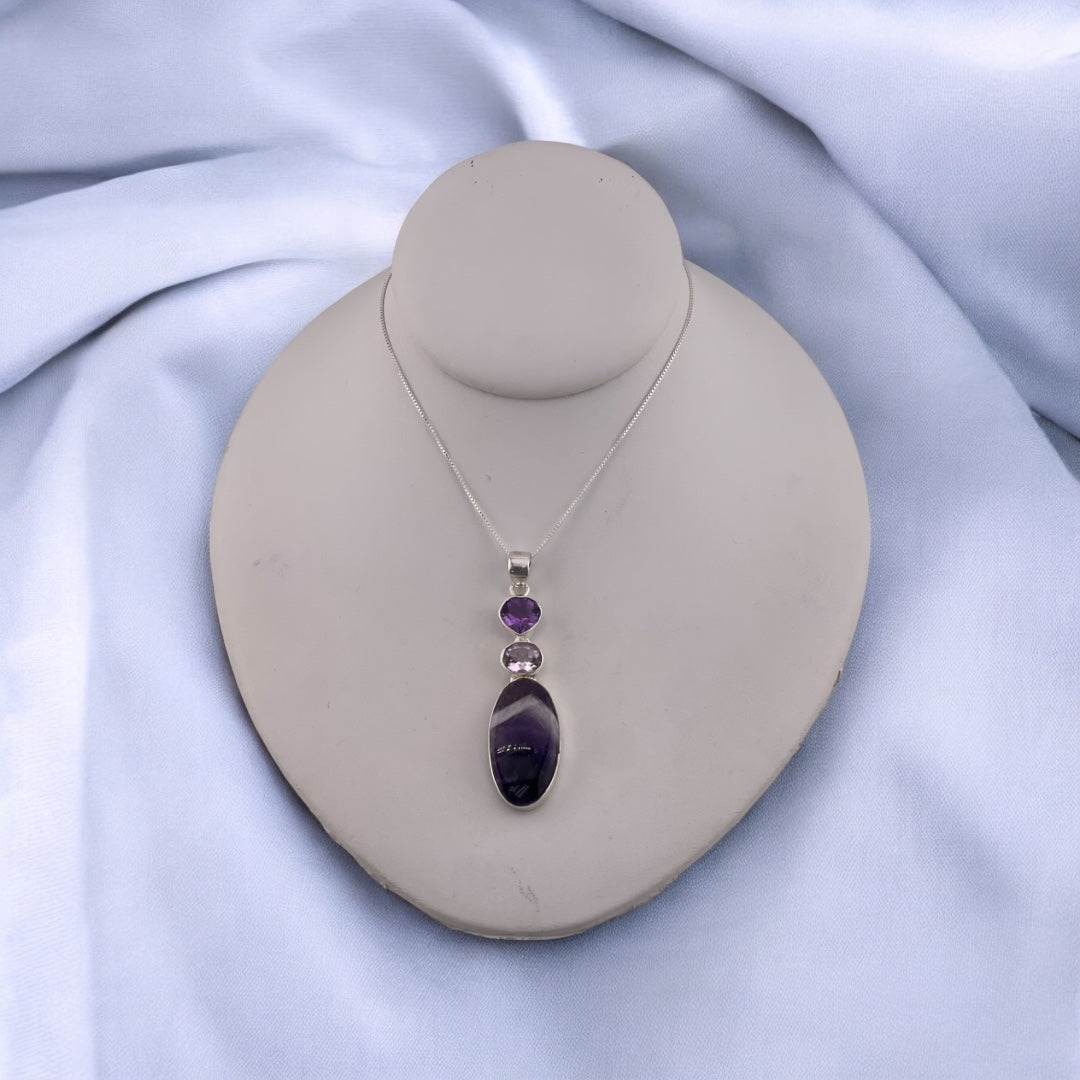 Sterling Silver, Purple Zircon, Amethyst Gemstone, Pendant, Necklace, Gift for Her, Statement Piece