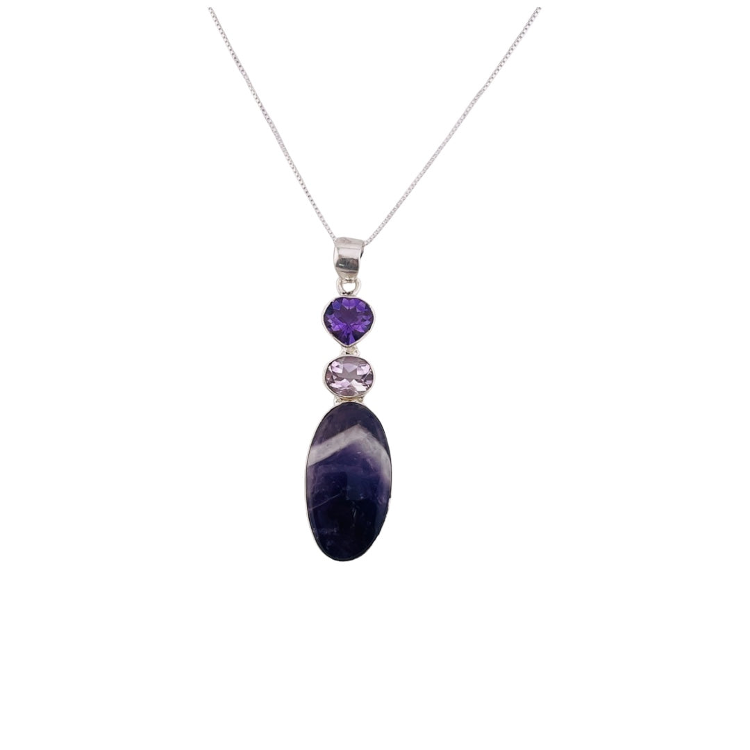 Sterling Silver, Purple Zircon, Amethyst Gemstone, Pendant, Necklace, Gift for Her, Statement Piece