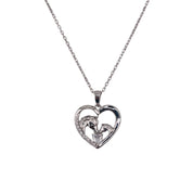 Sterling Silver, Zircon Heart & Horses Pendant, Necklace, Equestrian Gift, Trendy Jewelry