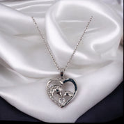 Sterling Silver, Zircon Heart & Horses Pendant, Necklace, Equestrian Gift, Trendy Jewelry