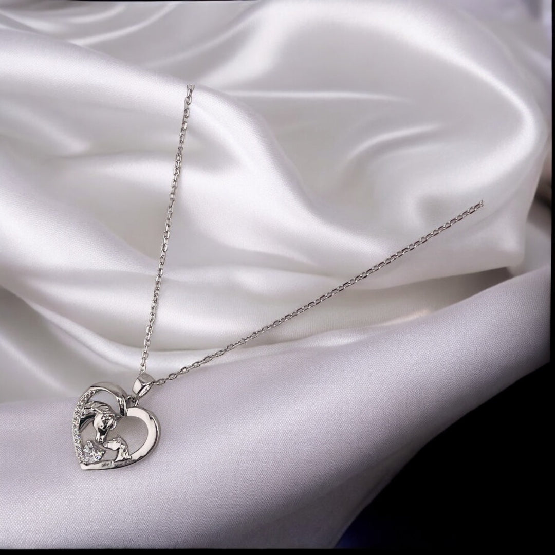 Sterling Silver, Zircon Heart & Horses Pendant, Necklace, Equestrian Gift, Trendy Jewelry