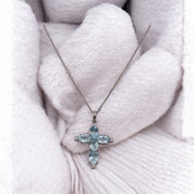 Sterling Silver, Soft Blue Zircon, Cross Pendant, Necklace, Perfect Gift, Statement Piece