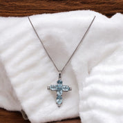 Sterling Silver, Soft Blue Zircon, Cross Pendant, Necklace, Perfect Gift, Statement Piece