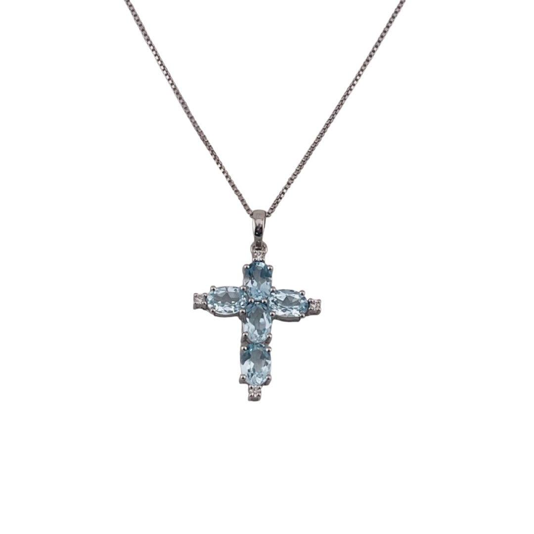 Sterling Silver, Soft Blue Zircon, Cross Pendant, Necklace, Perfect Gift, Statement Piece