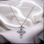 Sterling Silver, Soft Blue Zircon, Cross Pendant, Necklace, Perfect Gift, Statement Piece