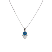 Sterling Silver Hamsa Blue Opal Evil Eye Pendant Necklace - Spiritual Jewelry, Gift for Protection