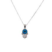 Sterling Silver Hamsa Blue Opal Evil Eye Pendant Necklace - Spiritual Jewelry, Gift for Protection