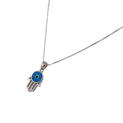 Sterling Silver Hamsa Blue Opal Evil Eye Pendant Necklace - Spiritual Jewelry, Gift for Protection