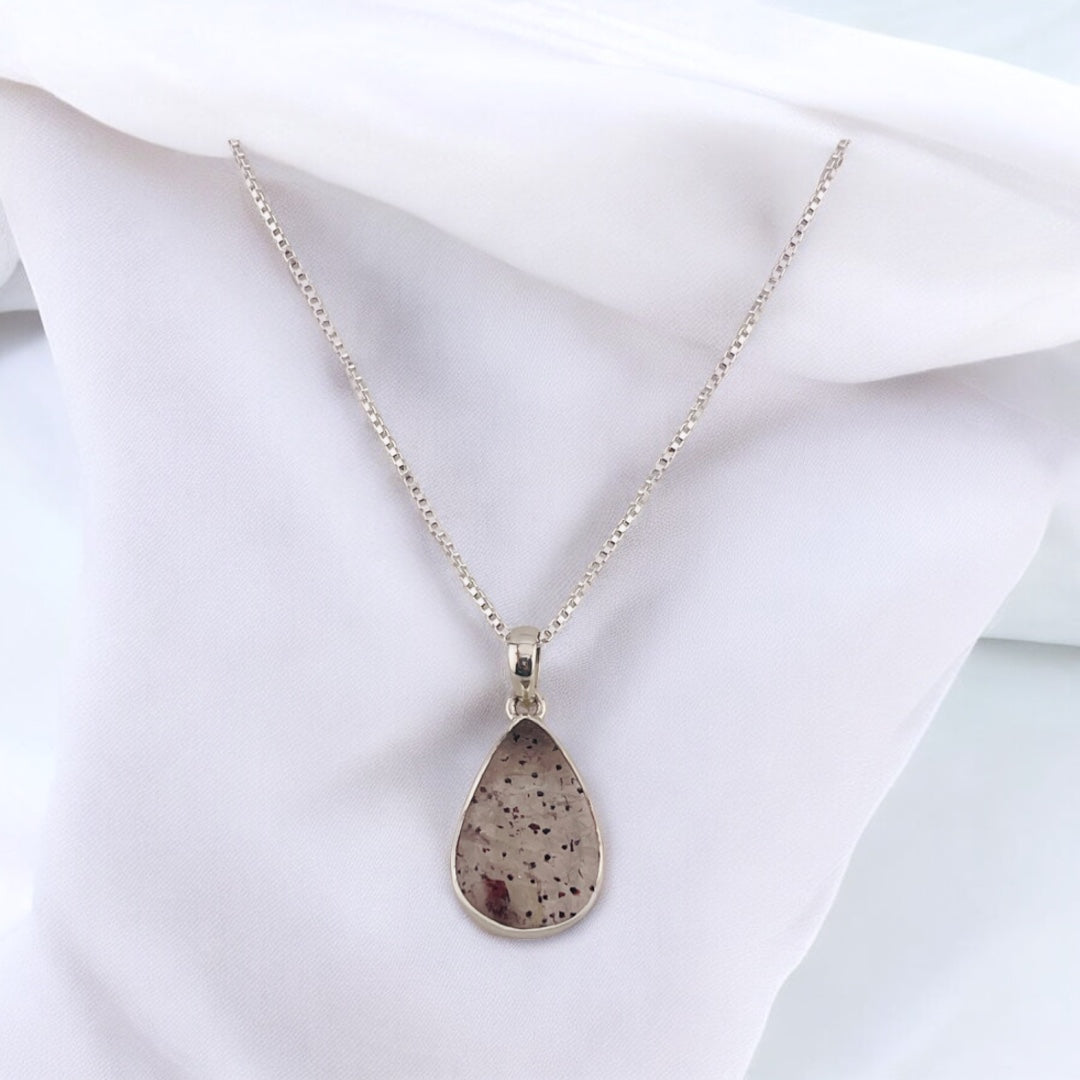 Sterling Silver Teardrop Pendant Necklace with Natural Super Seven Gemstone - Elegant Gift Idea for Her