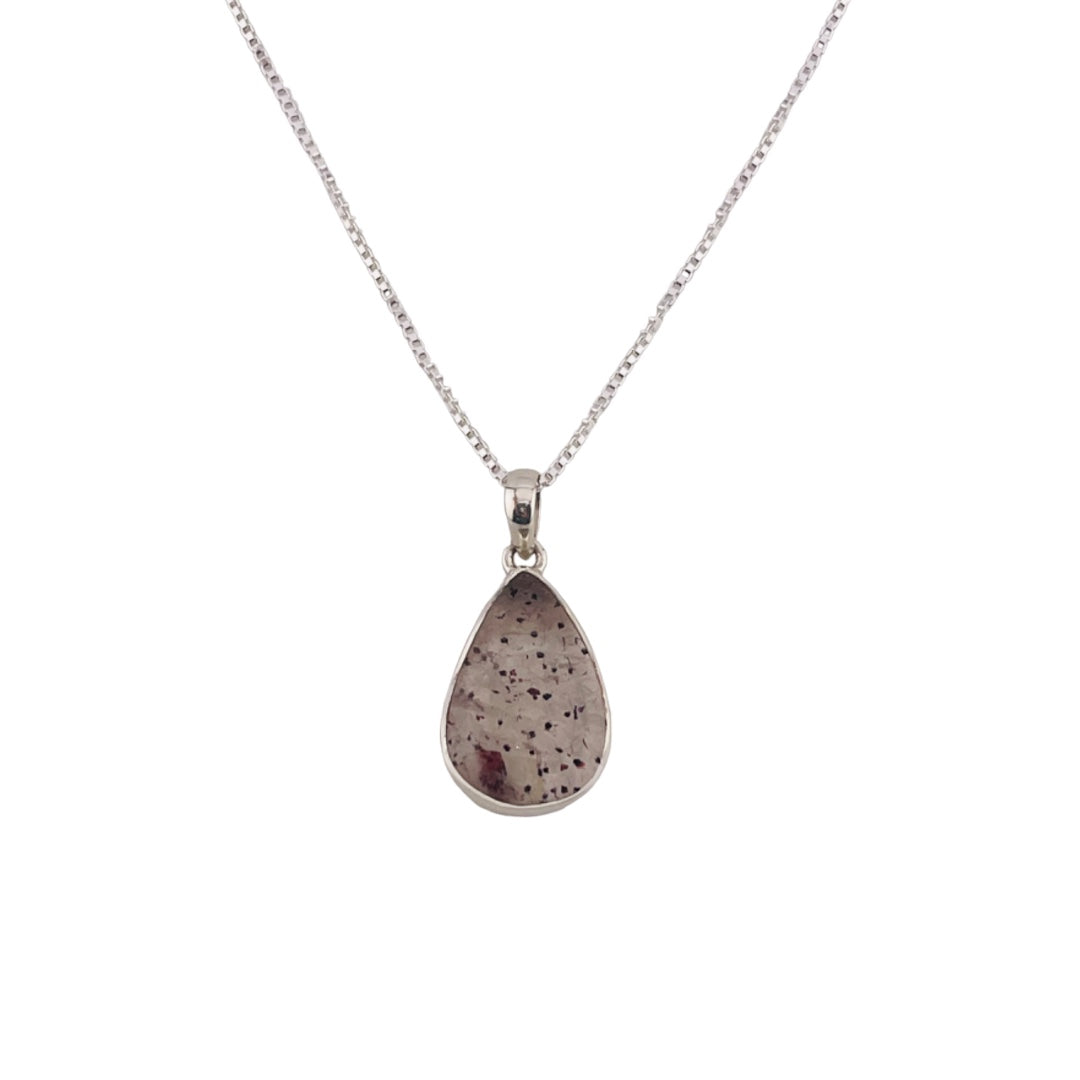 Sterling Silver Teardrop Pendant Necklace with Natural Super Seven Gemstone - Elegant Gift Idea for Her