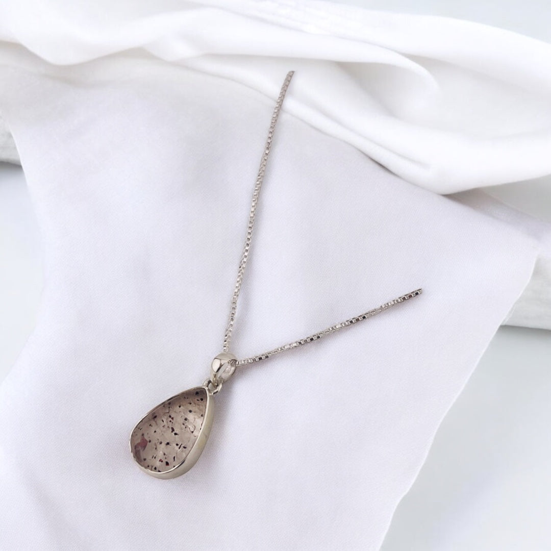 Sterling Silver Teardrop Pendant Necklace with Natural Super Seven Gemstone - Elegant Gift Idea for Her