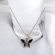 Iridescent Butterfly Pendant, Sterling Silver Necklace with Dark and Light Tones - Perfect Holiday and Birthday Gift