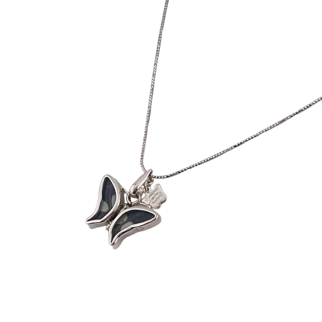 Iridescent Butterfly Pendant, Sterling Silver Necklace with Dark and Light Tones - Perfect Holiday and Birthday Gift