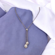 Sterling Silver Freshwater Pearl Bolo Tie Necklace - Contemporary Elegance, Special Occasions, Holiday Gifts