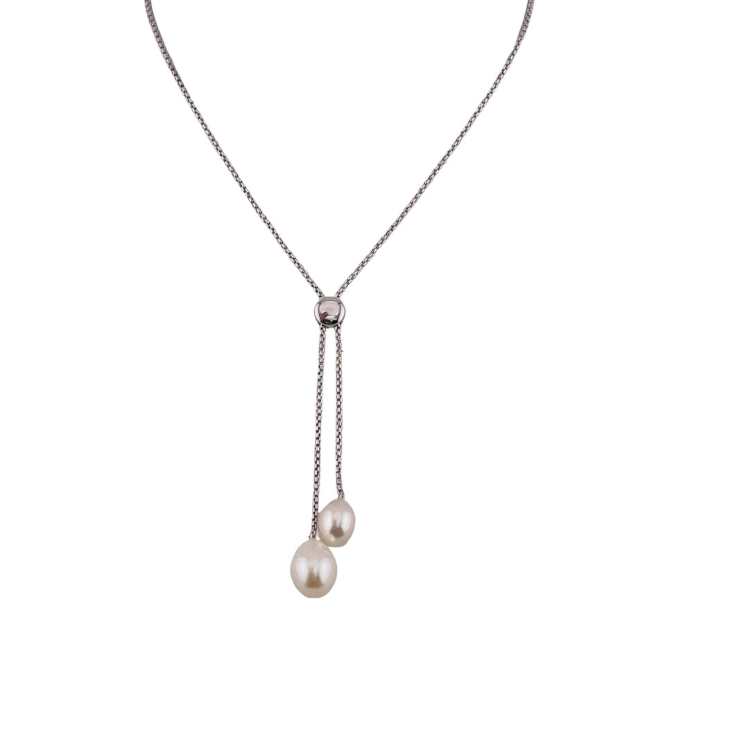 Sterling Silver Freshwater Pearl Bolo Tie Necklace - Contemporary Elegance, Special Occasions, Holiday Gifts