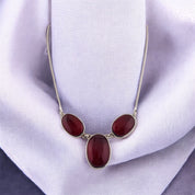 Sterling Silver, Oval Stone, Amber, Burmese, Pendant, Necklace - Amber Trinity