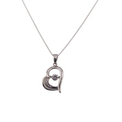 Sterling Silver Lovers' Gift Necklace with Heart Pendant and Center Zirconia Stone