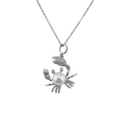 Radiant Pearl Elegance Crab Pendant Necklace, Sterling Silver with Zirconia and Freshwater Pearl