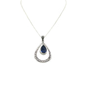 Sterling Silver, Blue Zirconia, Teardrop Pendant,  Suspended Blue Zirconia Necklace,  Intricate Gift