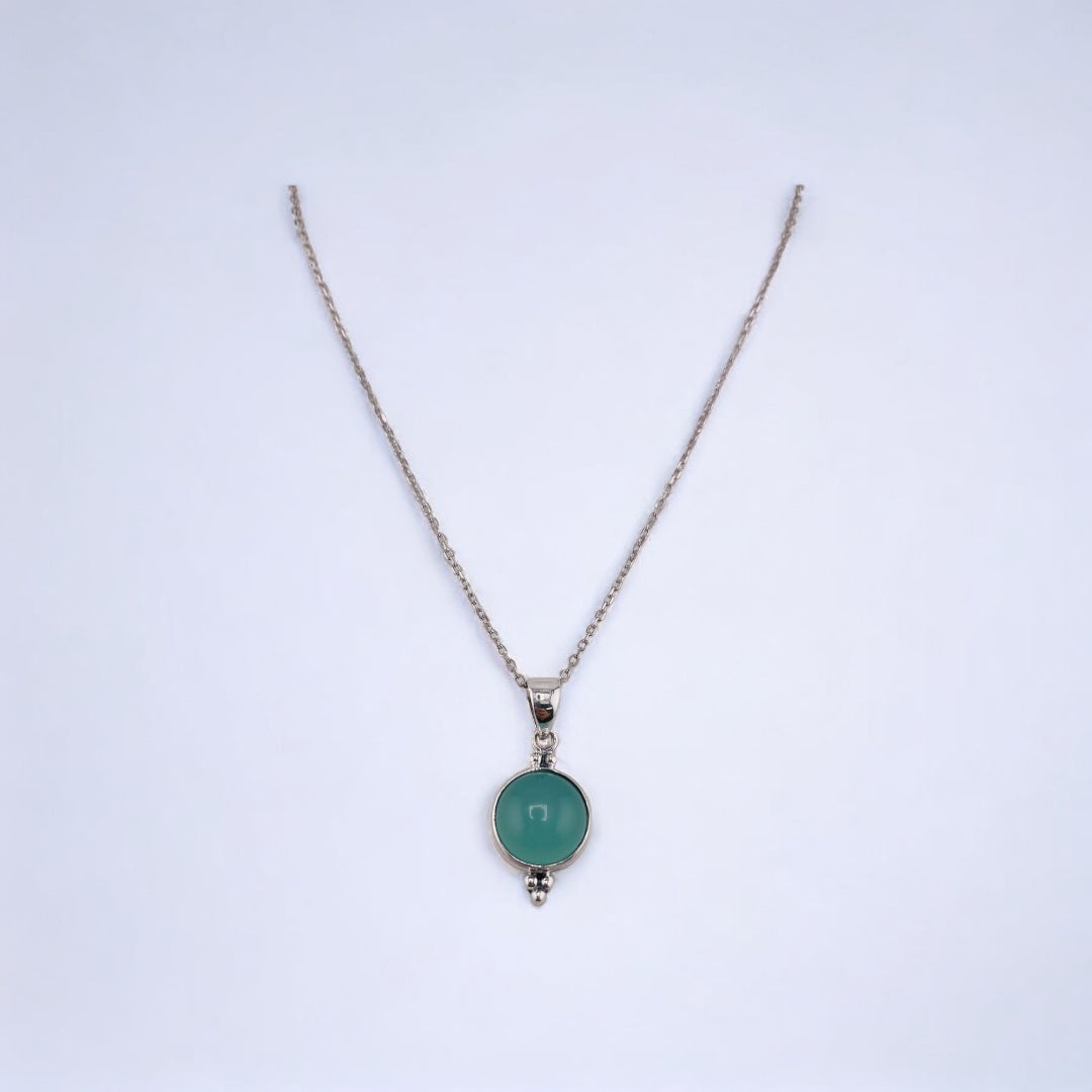 Green Round Pendant Necklace, Sterling Silver Chain, Perfect Gift for Her