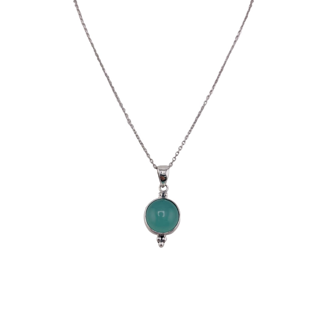 Green Round Pendant Necklace, Sterling Silver Chain, Perfect Gift for Her