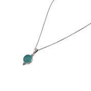 Green Round Pendant Necklace, Sterling Silver Chain, Perfect Gift for Her