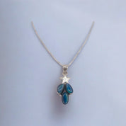 Sterling Silver Star and Leaf Pendant Necklace, Blue-Green Shimmering Stones, Unique Jewelry Gift for Her, Elegant Sterling Silver Necklace