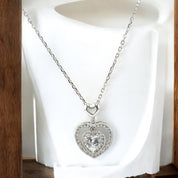 Sterling Silver, Zircon, Heart, Pendant, Necklace, Heart of Elegance