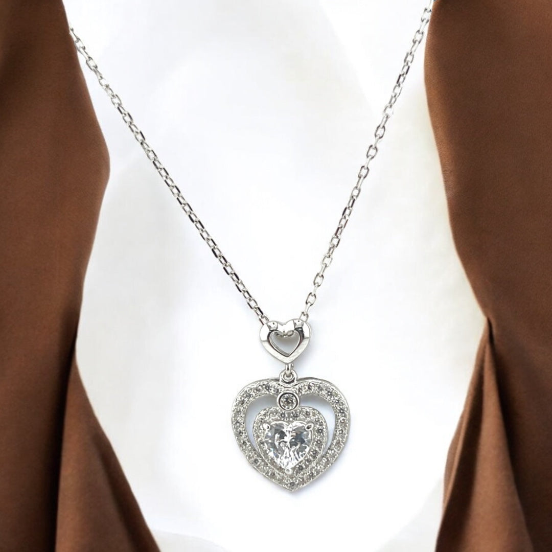 Sterling Silver, Zircon, Heart, Pendant, Necklace, Heart of Elegance