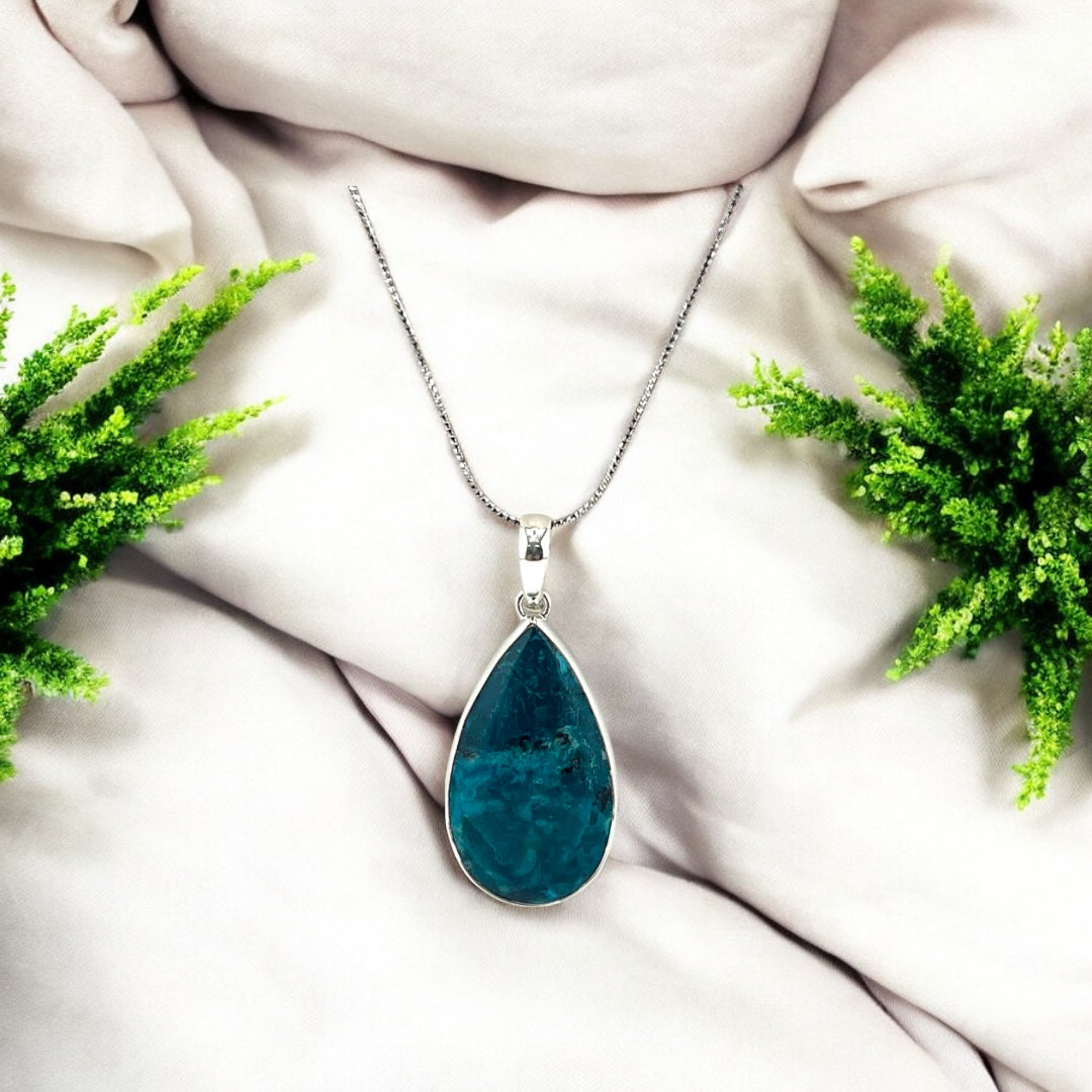 Stunning Green Gemstone, Teardrop Pendant, Sterling Silver Necklace, Gift for Her