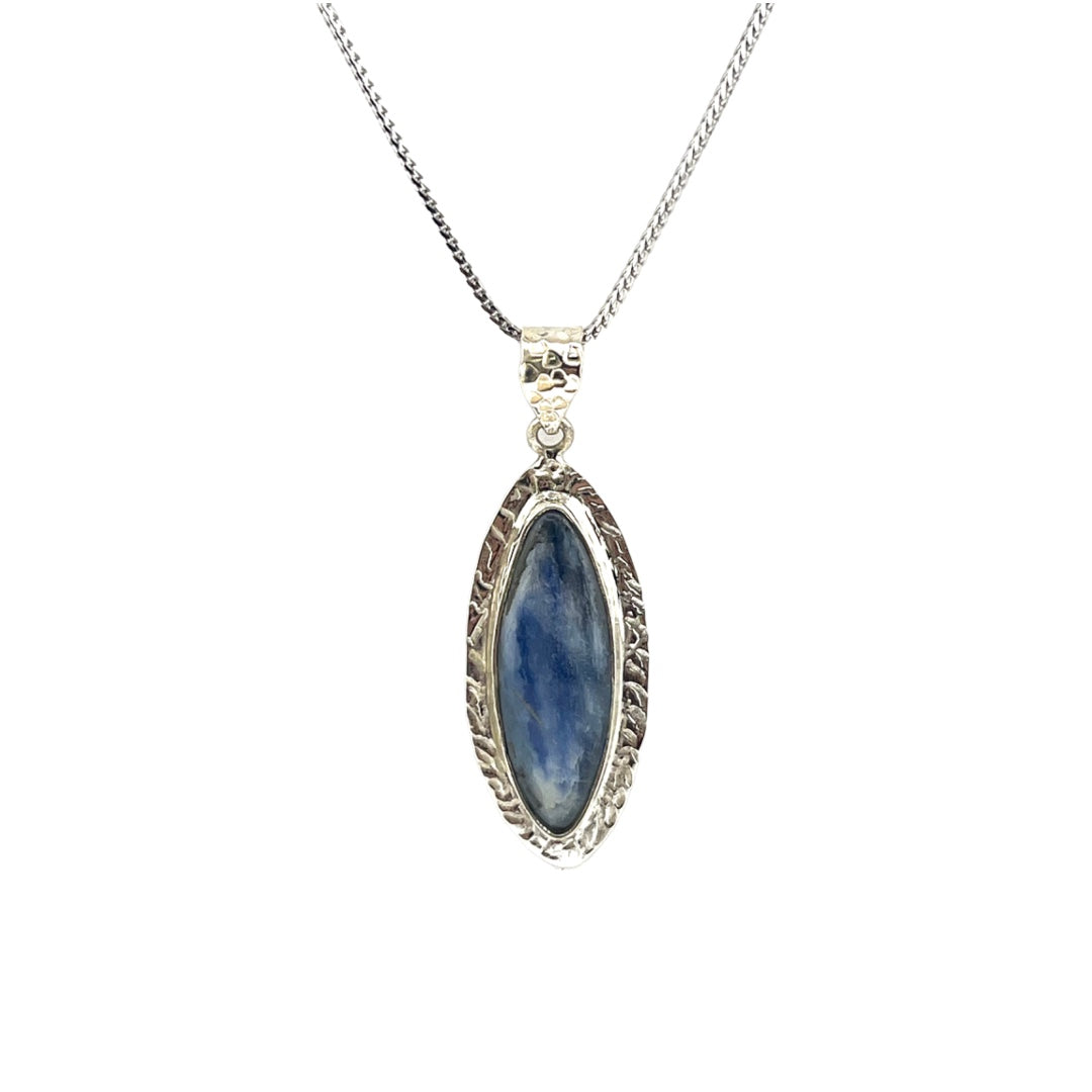 Sterling Silver, Blue Kyanite, Pointed Oval, Pendant, Necklace - Celestial Serenity