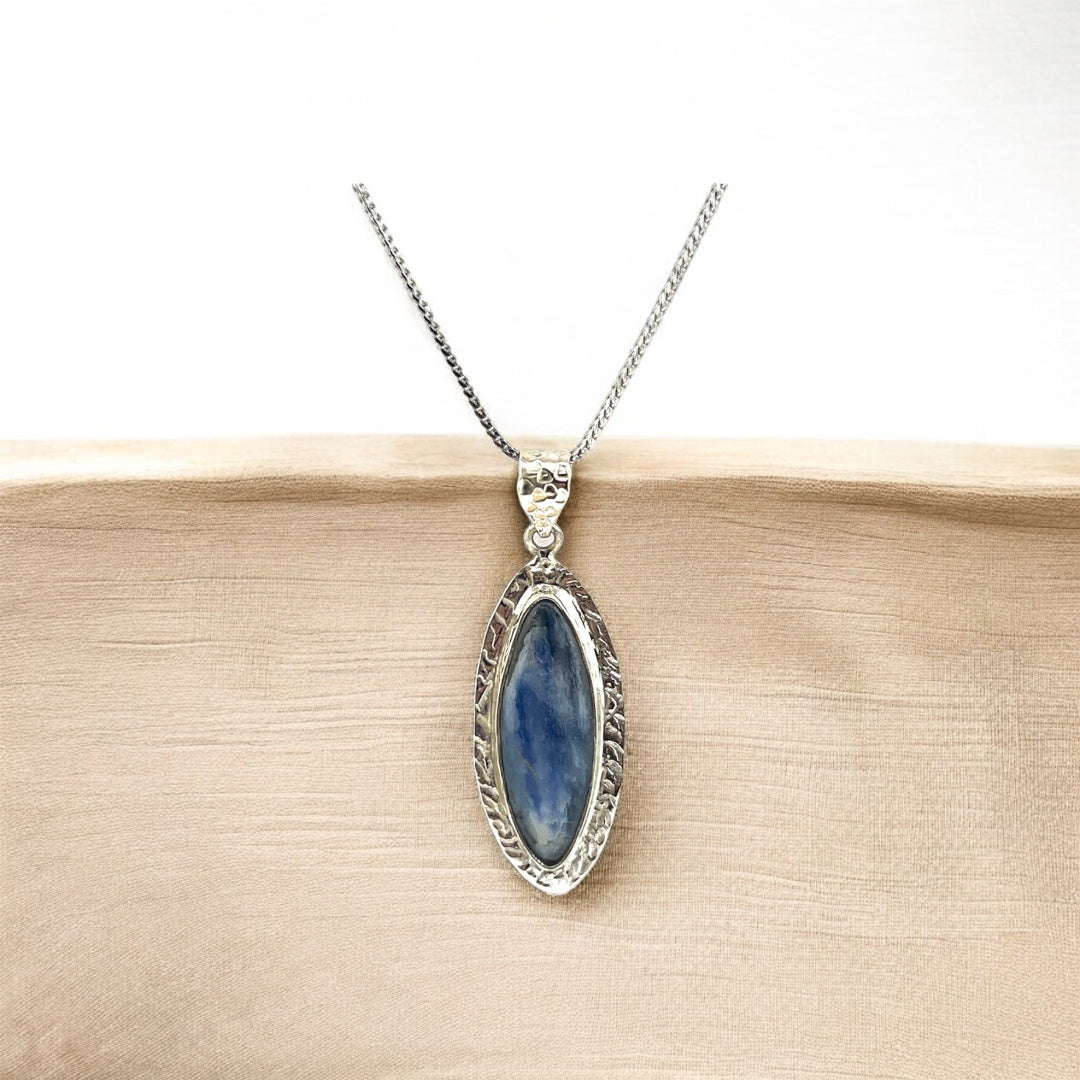 Sterling Silver, Blue Kyanite, Pointed Oval, Pendant, Necklace - Celestial Serenity