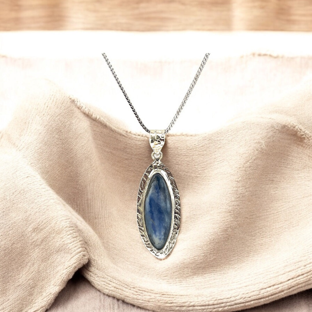 Sterling Silver, Blue Kyanite, Pointed Oval, Pendant, Necklace - Celestial Serenity