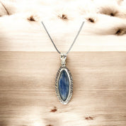 Sterling Silver, Blue Kyanite, Pointed Oval, Pendant, Necklace - Celestial Serenity