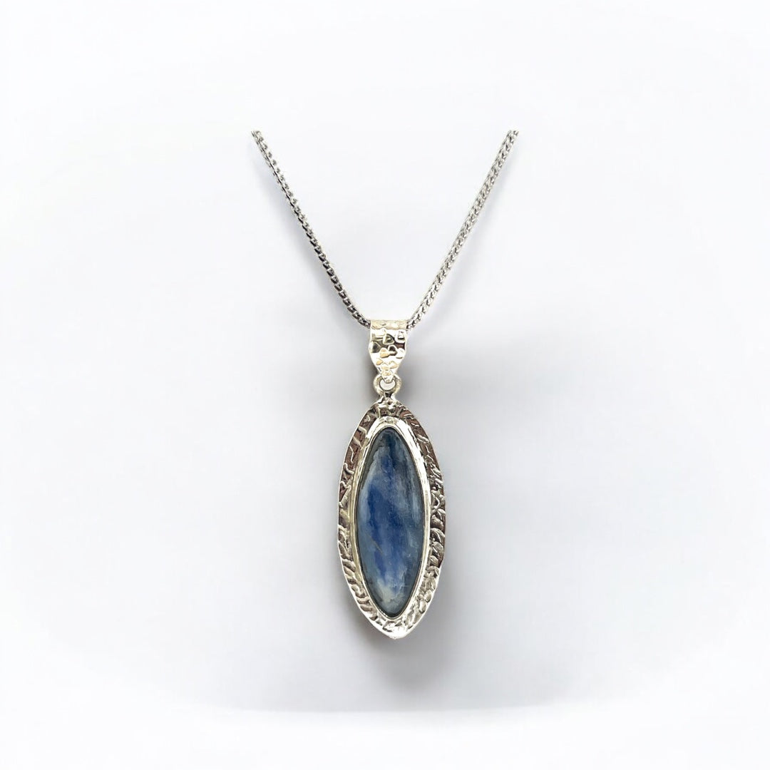 Sterling Silver, Blue Kyanite, Pointed Oval, Pendant, Necklace - Celestial Serenity