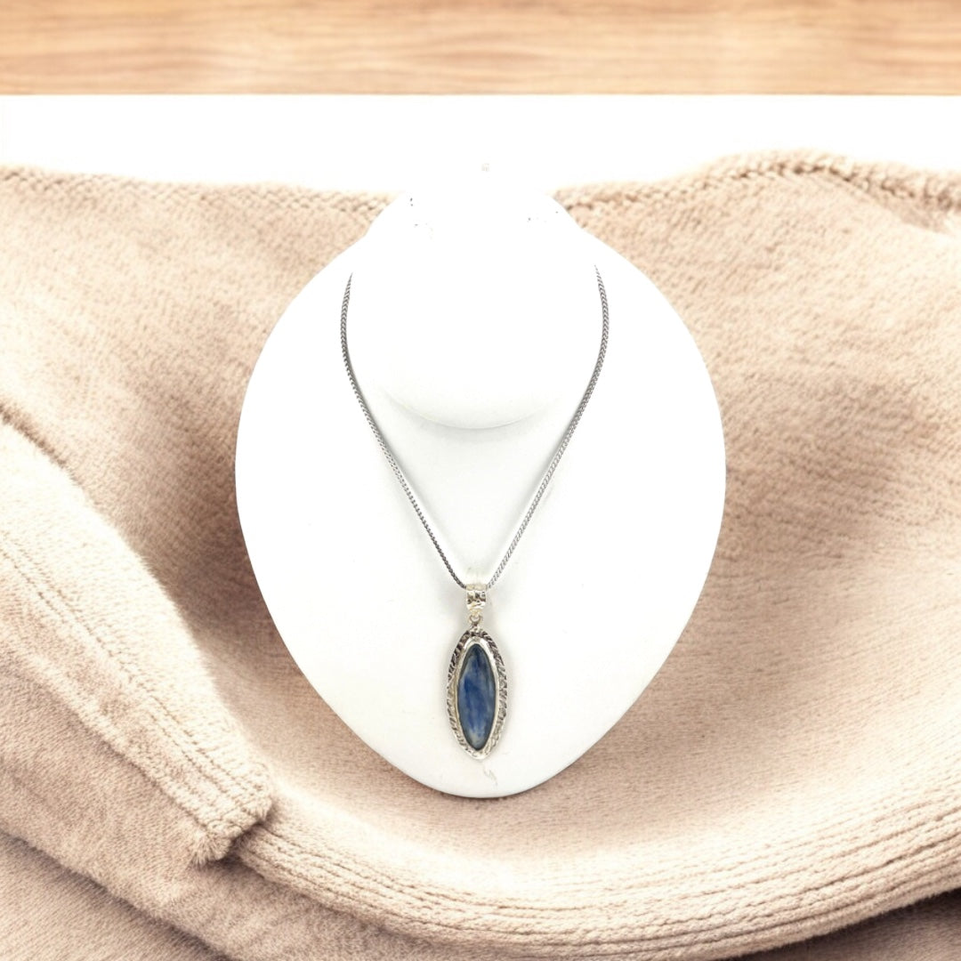 Sterling Silver, Blue Kyanite, Pointed Oval, Pendant, Necklace - Celestial Serenity