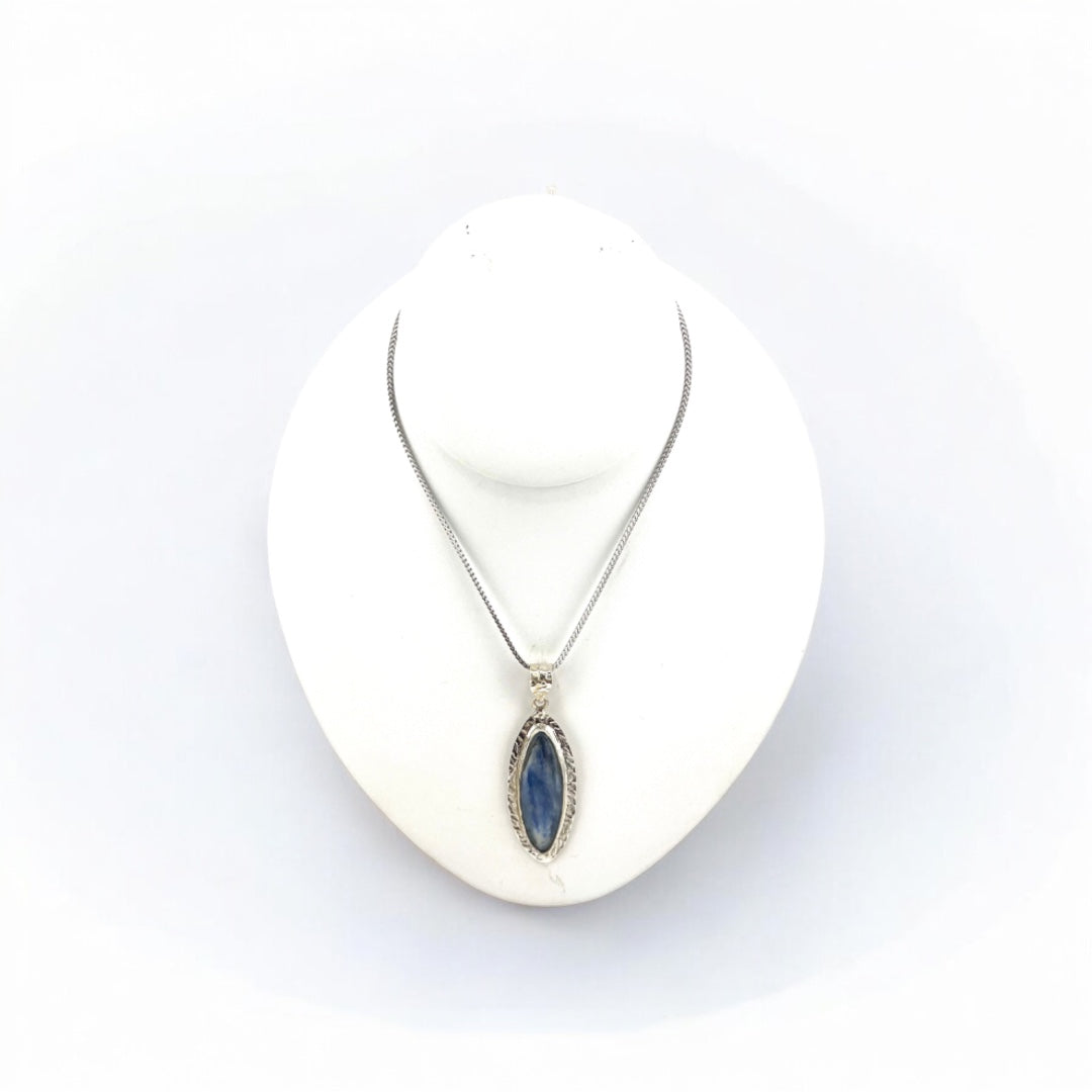 Sterling Silver, Blue Kyanite, Pointed Oval, Pendant, Necklace - Celestial Serenity