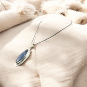 Sterling Silver, Blue Kyanite, Pointed Oval, Pendant, Necklace - Celestial Serenity